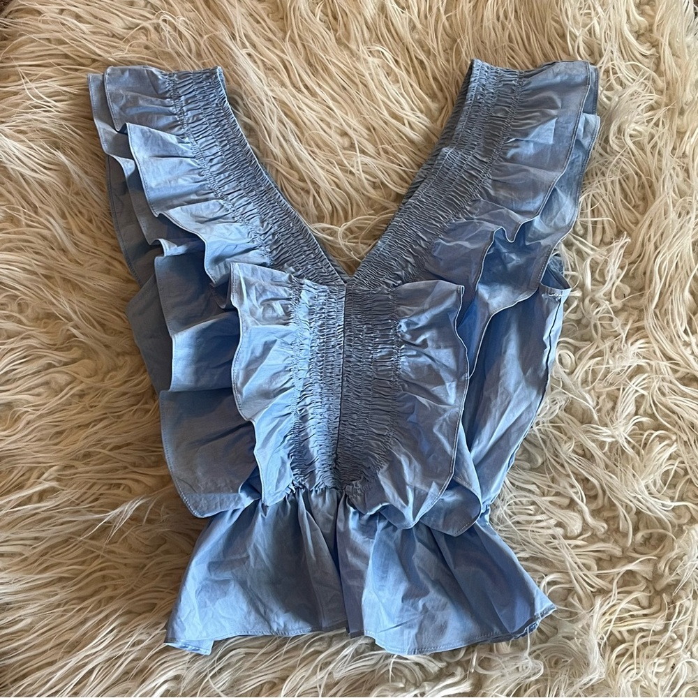 Blue Ruffled Women's Top